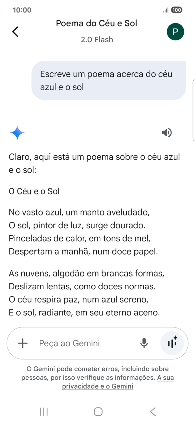 É possível solicitar à Gemini que gere um texto baseado na sua descrição.