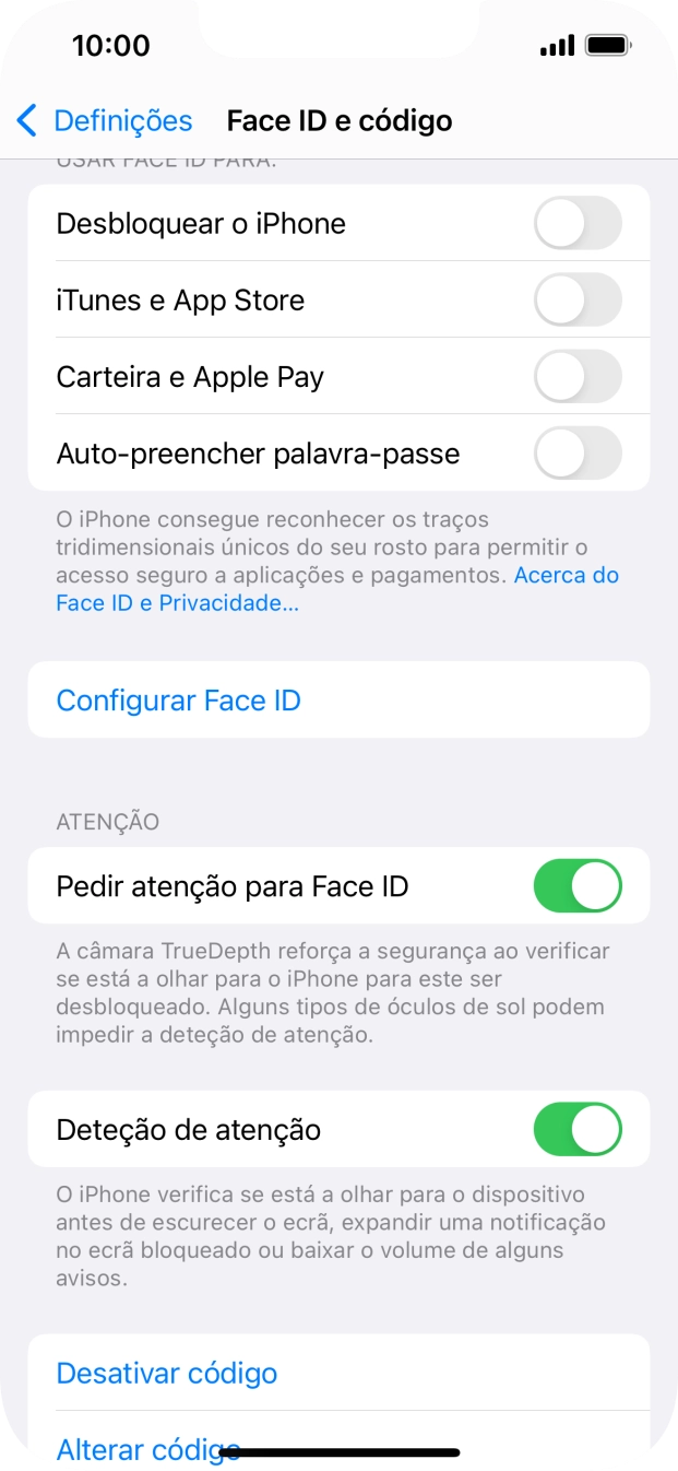Prima Desativar código, e introduza o código de bloqueio.