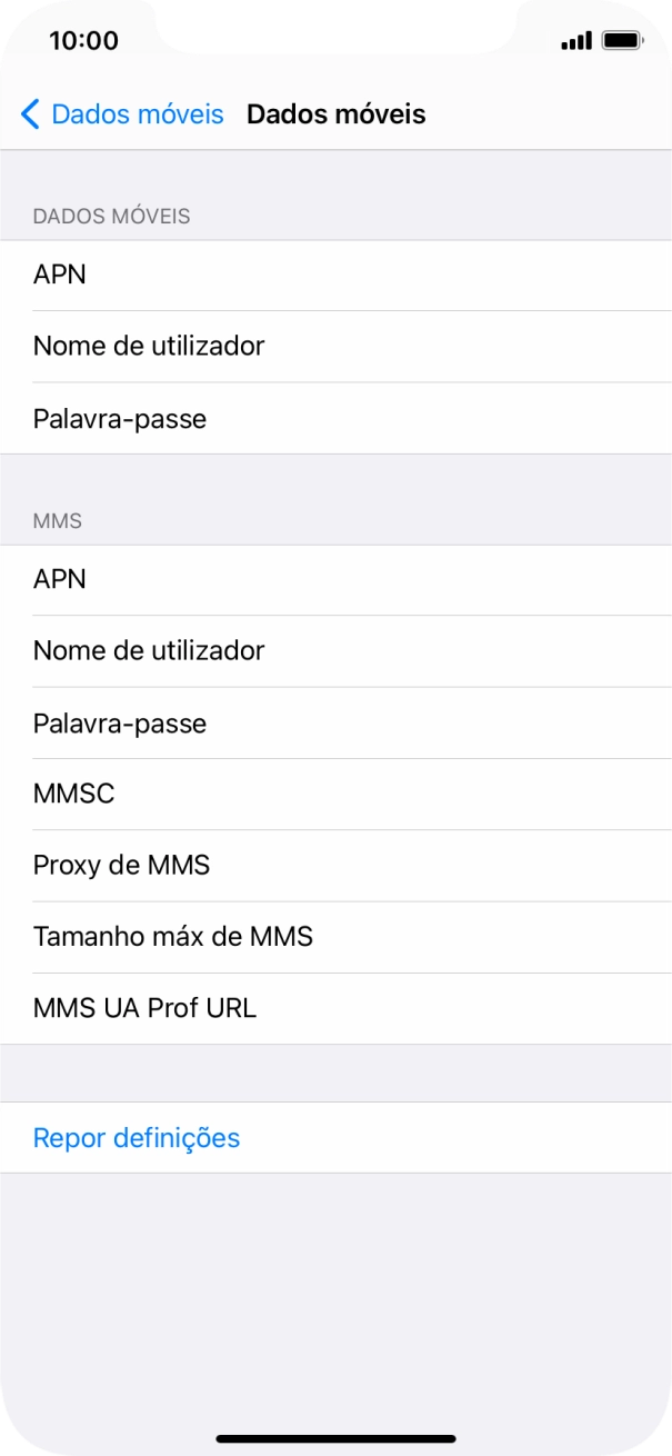Prima APN e insira net2.vodafone.pt.