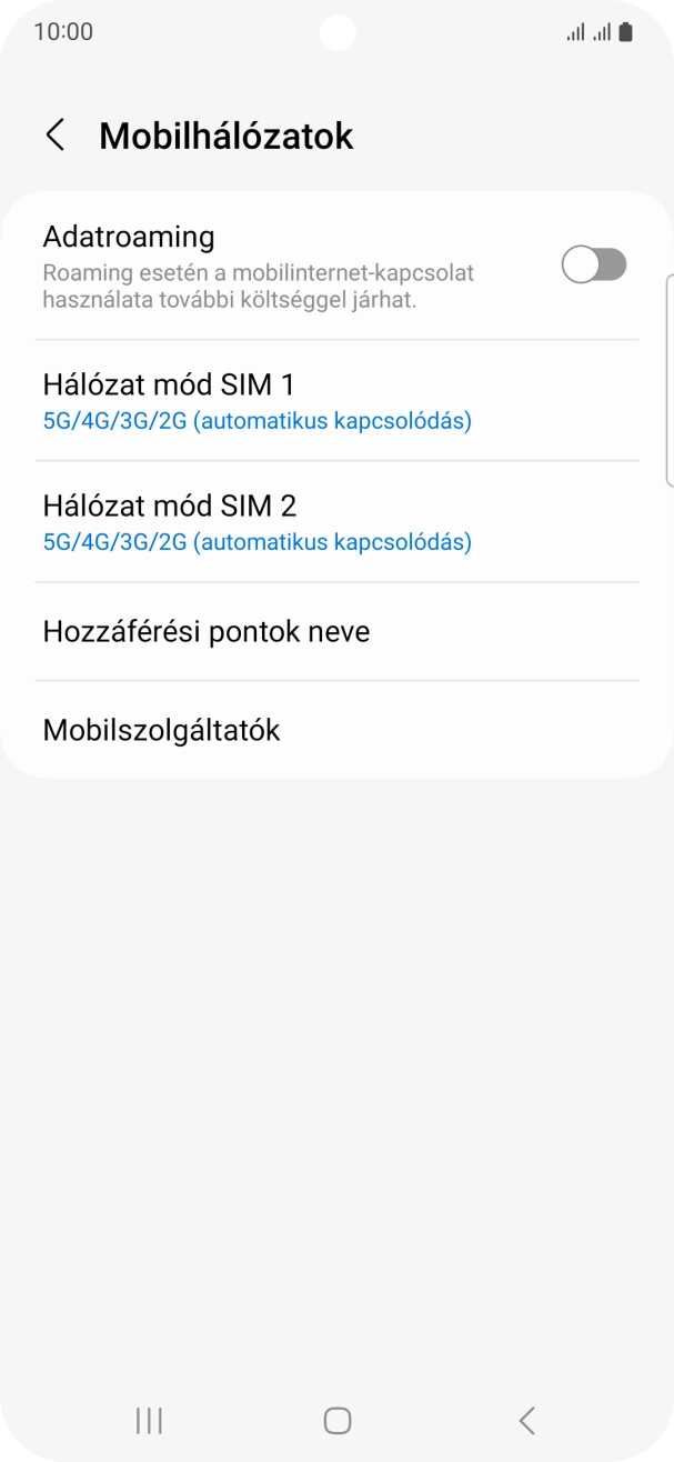 Válaszd a Mobilszolgáltatók lehetőséget.