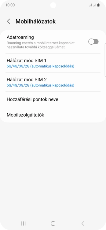 Válaszd a Mobilszolgáltatók lehetőséget.