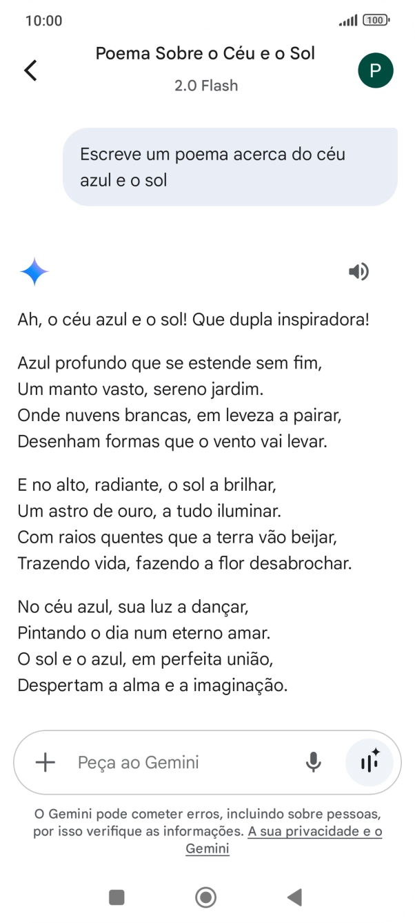 É possível solicitar à Gemini que gere um texto baseado na sua descrição.