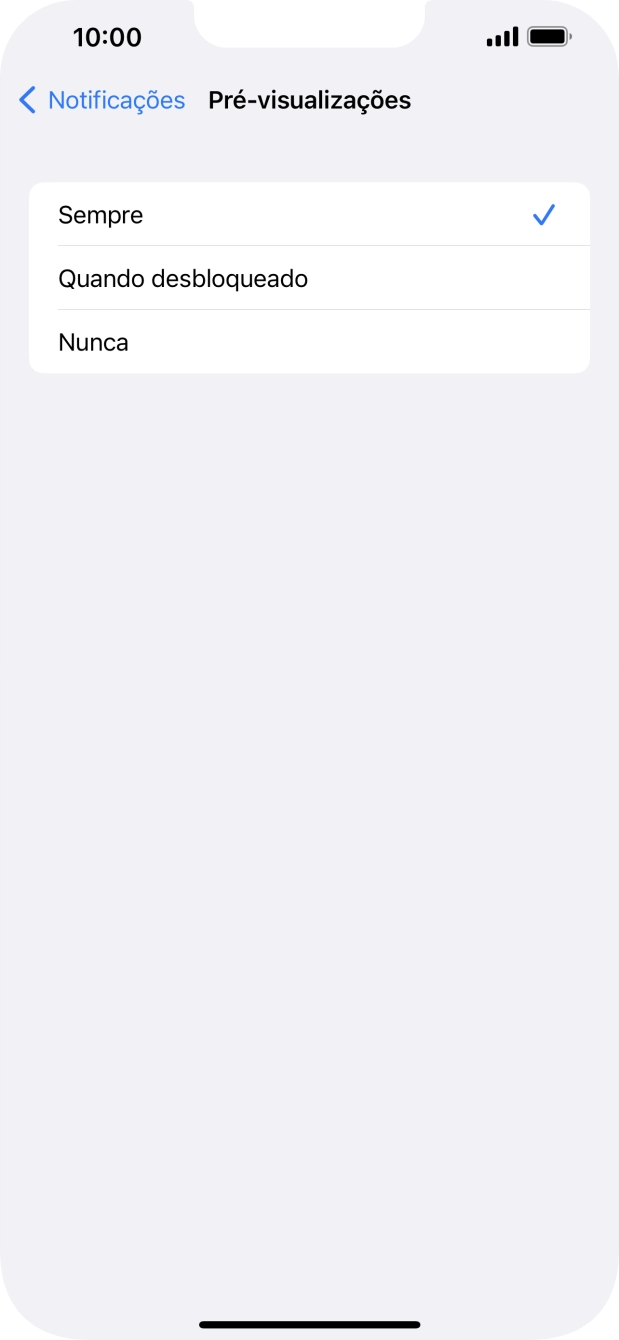 Para escolher a pré-visualização de notificações no ecrã bloqueado, prima Sempre.