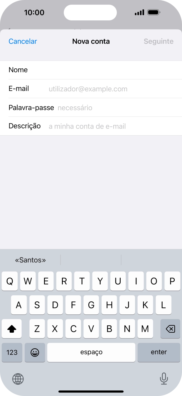 Prima E-mail e introduza o seu endereço de e-mail.