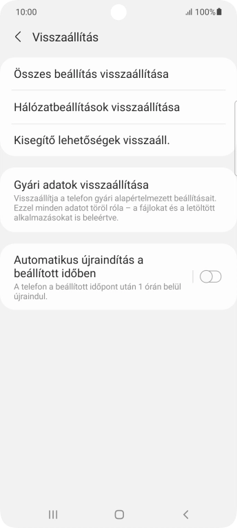 Válaszd a Gyári adatok visszaállítása lehetőséget.