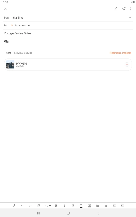 Prima o ícone para enviar quando terminar de escrever o seu e-mail.