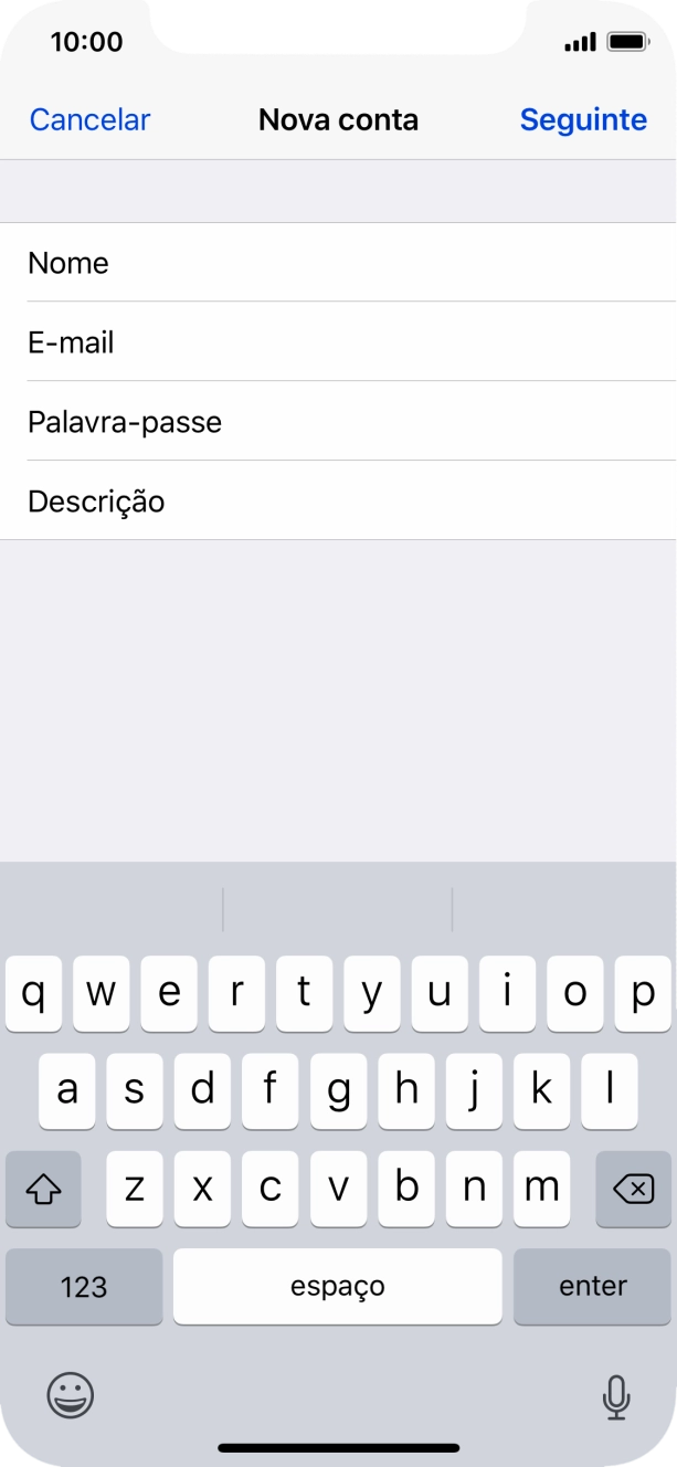 Prima Descrição e introduza o nome pretendido da conta de e-mail.