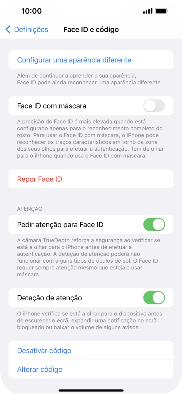 Prima Desativar código, e introduza o código de bloqueio.