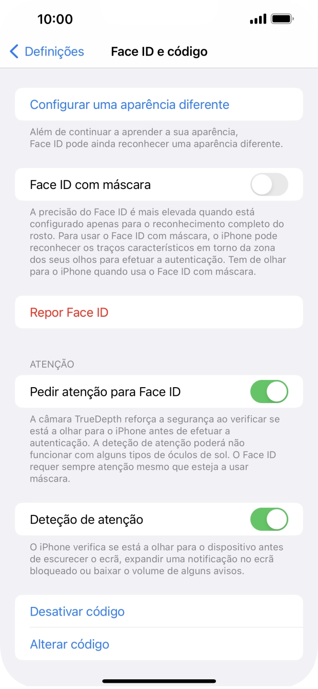 Prima Desativar código, e introduza o código de bloqueio.