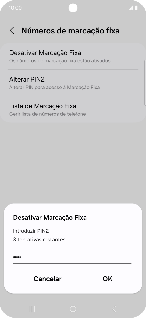 Introduza o código PIN2 e prima OK.
