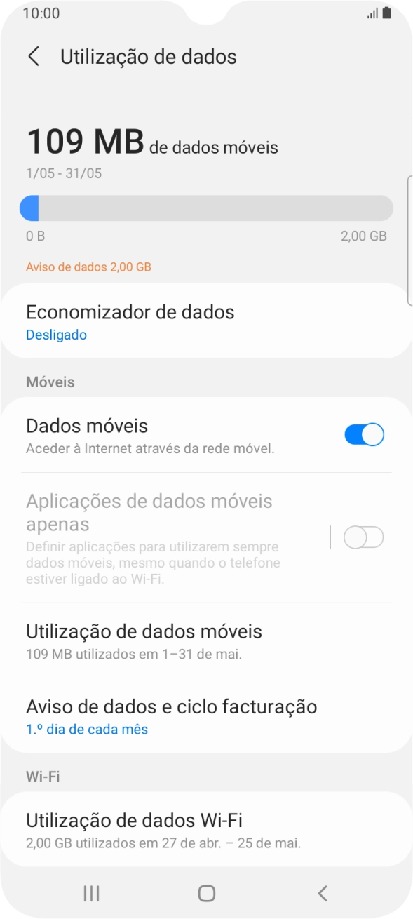 O consumo total de dados é agora mostrado no ecrã.