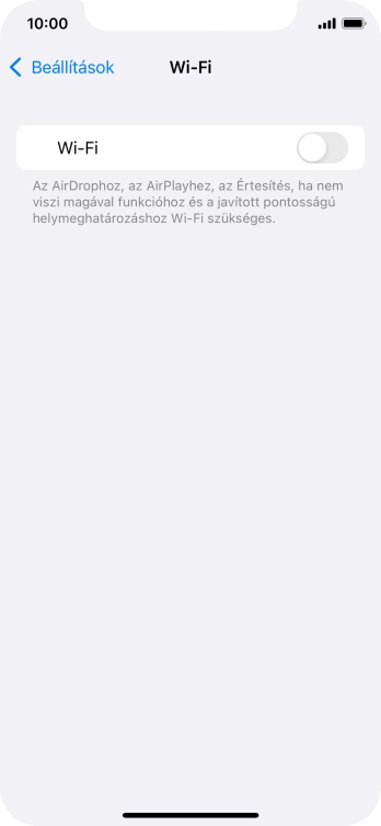 Kattints a „Wi-Fi” melletti csúszkára a funkció bekapcsolásához.