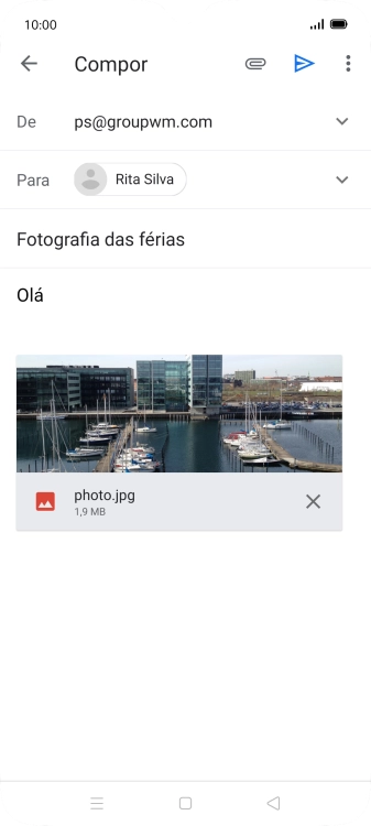 Prima o ícone para enviar quando terminar de escrever o seu e-mail.