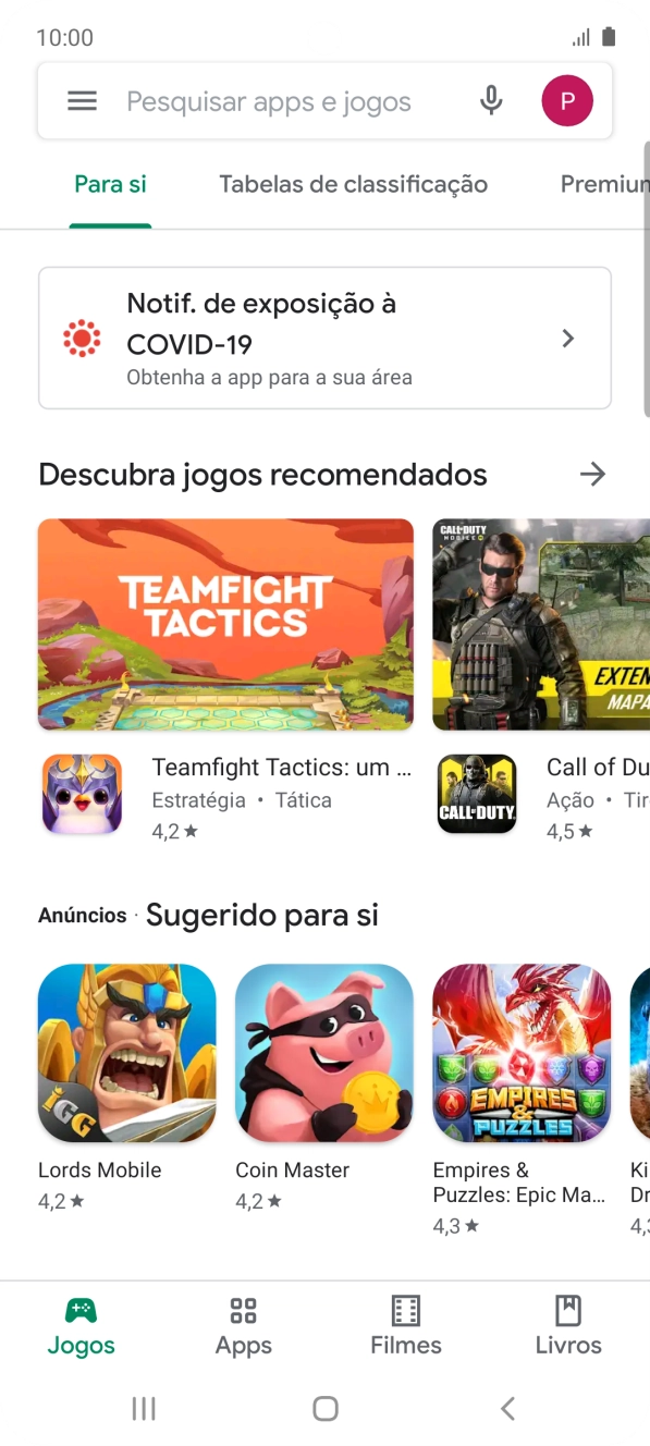 Deslize o dedo sobre o ecrã da esquerda para a direita.