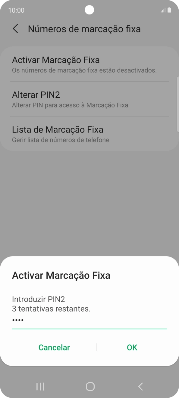 Introduza o código PIN2 e prima OK.