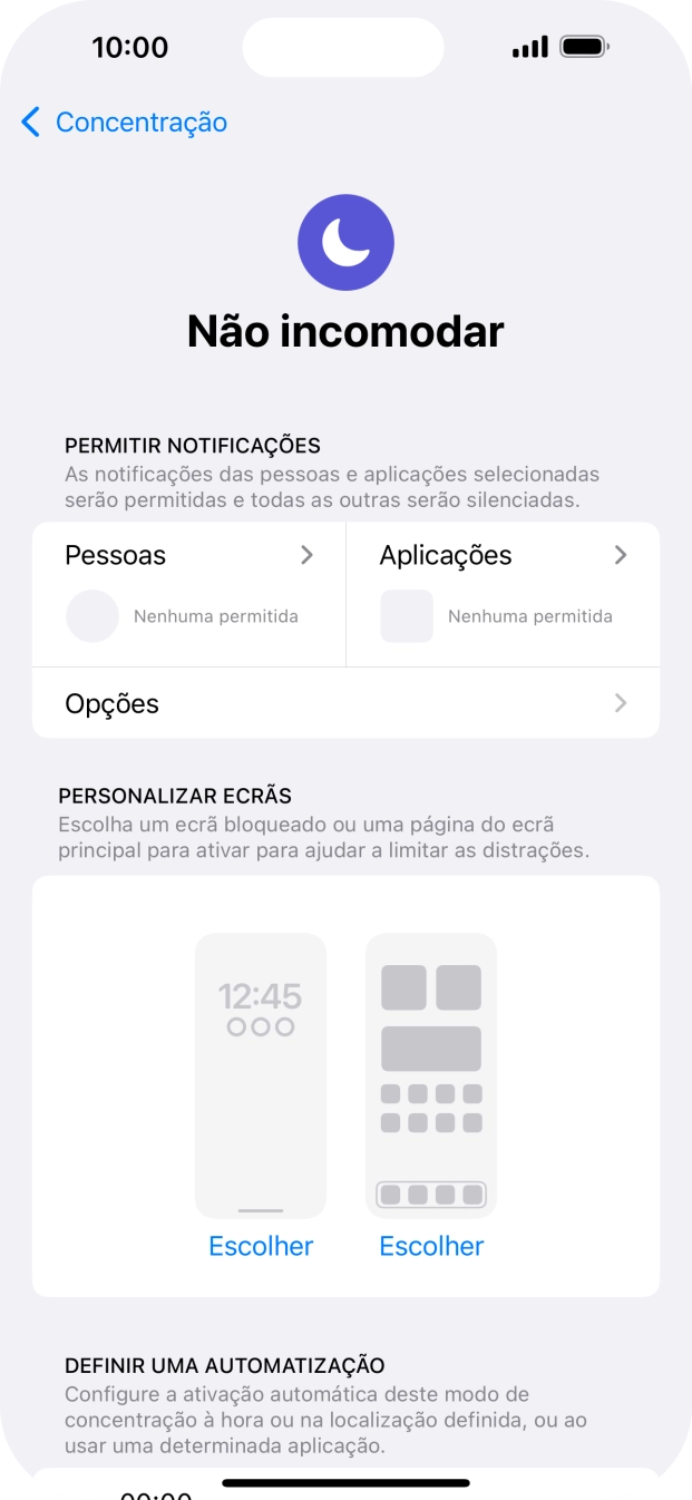 Prima Pessoas e siga as indicações no ecrã para escolher quais os contactos de que pretende receber chamadas e notificações, enquanto a função “Não incomodar” está ativada.
