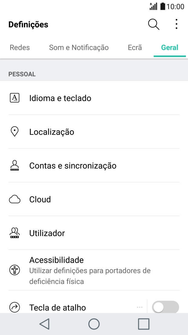 Prima Idioma e teclado.