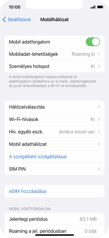 Válaszd a Mobil adathálózat lehetőséget.