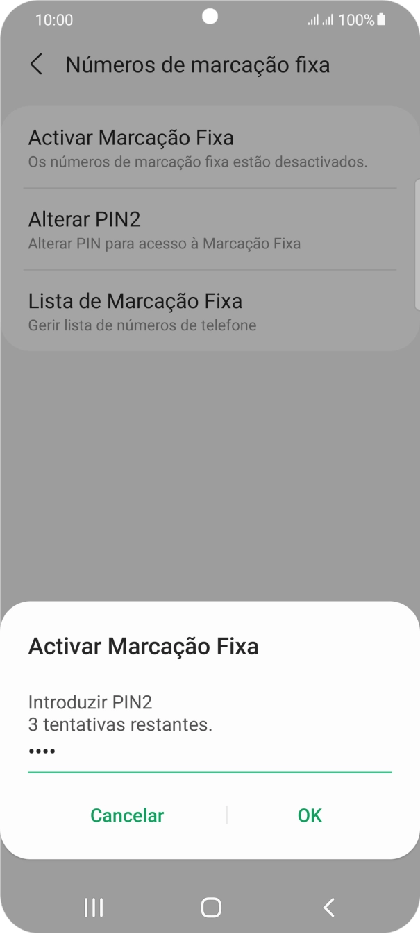 Introduza o código PIN2 e prima OK.