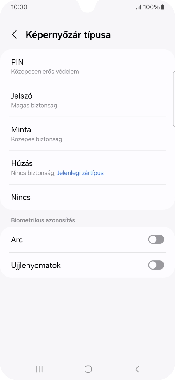 Válaszd az Ujjlenyomatok lehetőséget.