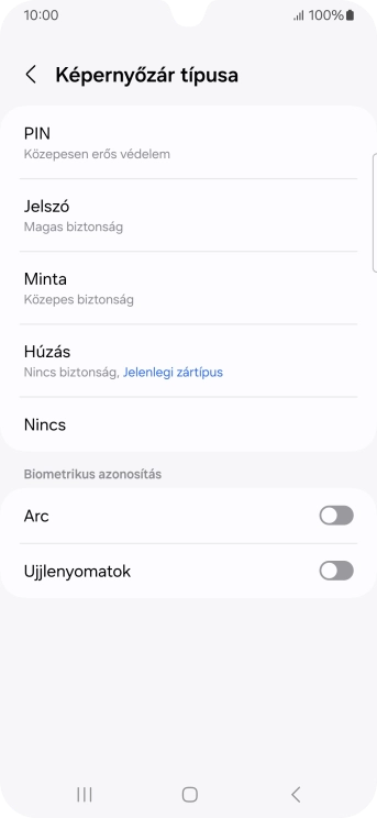 Válaszd az Ujjlenyomatok lehetőséget.