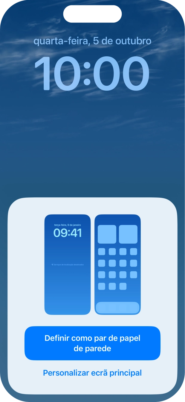 Se pretender utilizar o mesmo esquema de cores para o ecrã principal, prima Definir como par de papel de parede.