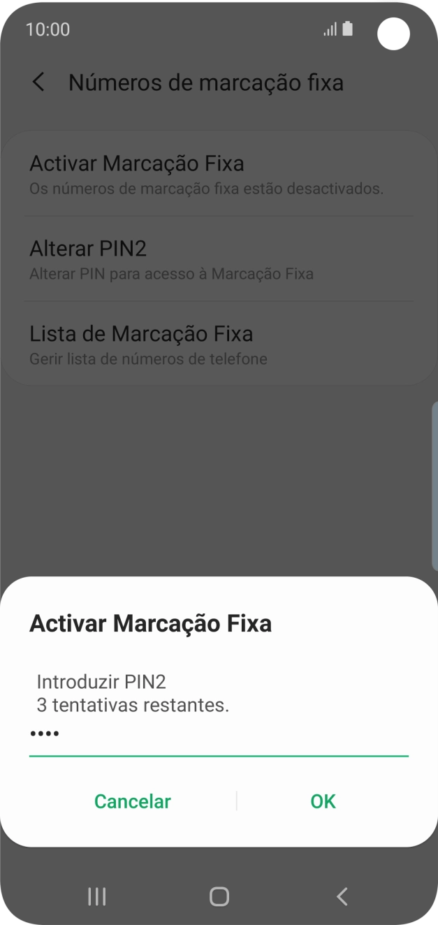 Introduza o código PIN2 e prima OK.