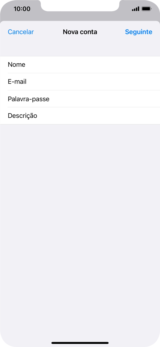 Prima Descrição e introduza o nome pretendido da conta de e-mail.