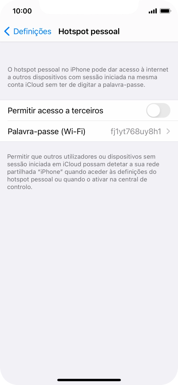 Prima Palavra-passe (Wi-Fi) e introduza a password pretendida.