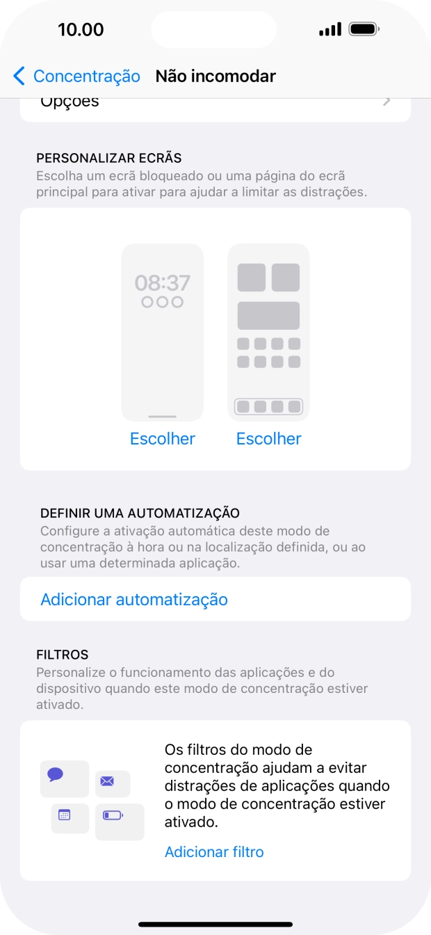 Prima Adicionar automatização e siga as indicações no ecrã para escolher as definições para ativação automática da função 