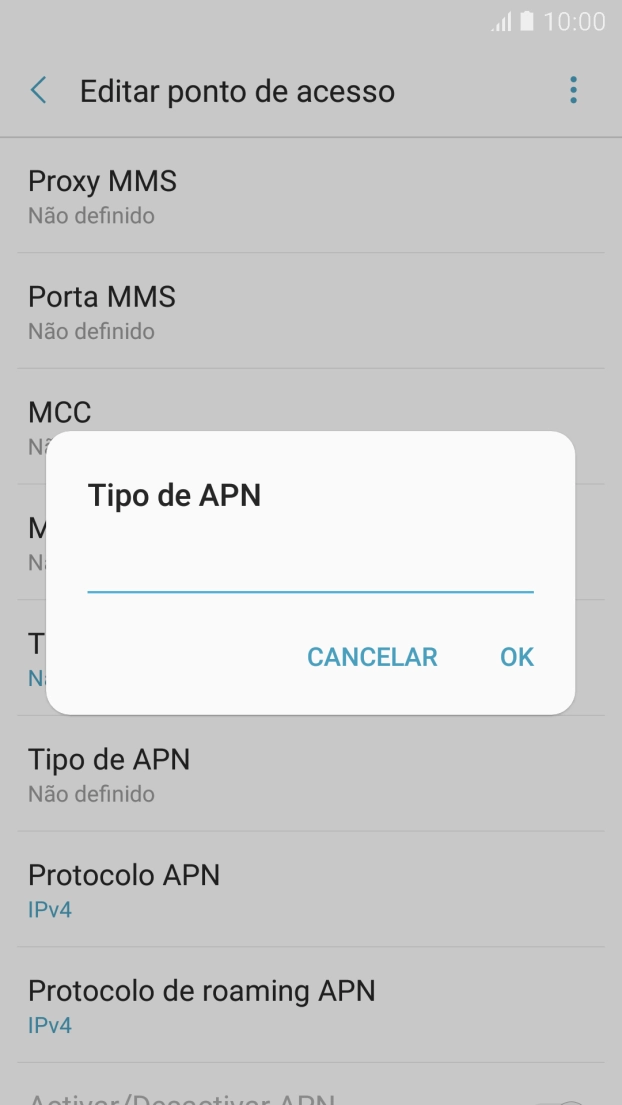 Introduza default e prima OK.