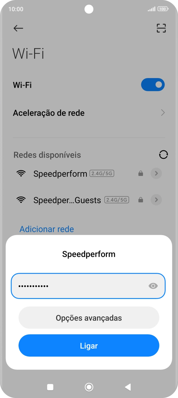Introduza a password da rede Wi-Fi e prima Ligar.