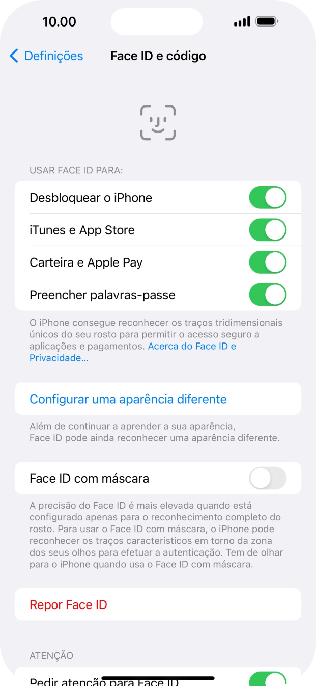 Prima os indicadores junto às definições pretendidas para as ativar ou desativar.