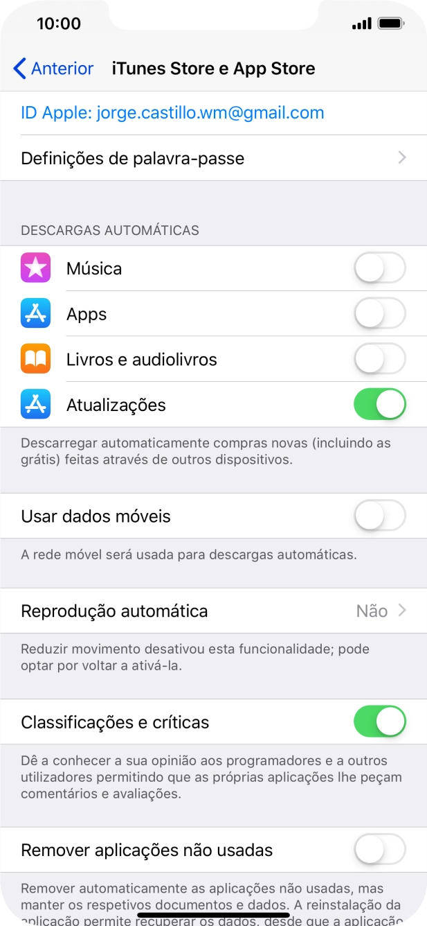 Prima o indicador junto ao tipo de conteúdo pretendido para ativar ou desativar a função.