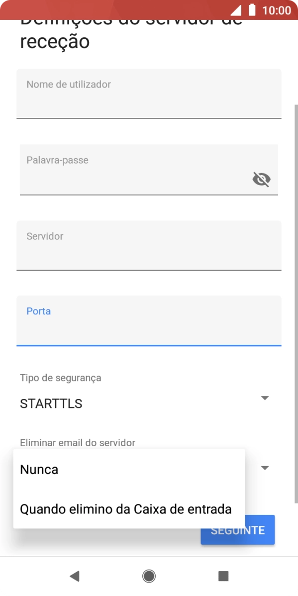 Prima Nunca para manter os e-mails no servidor quando estes são apagados no telefone.
