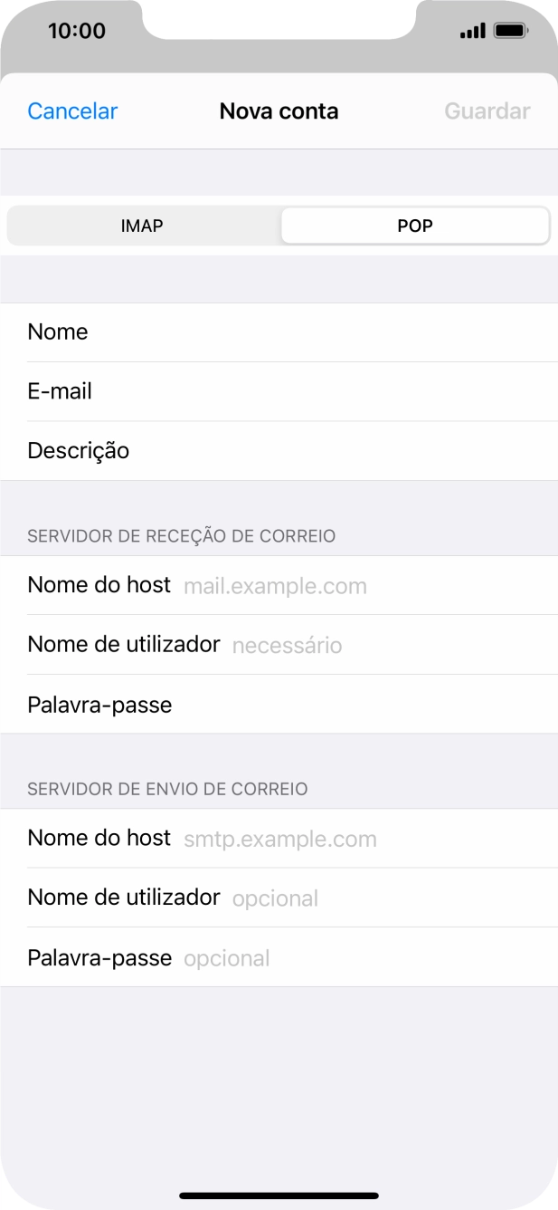 Prima Nome do host e insira pop.vodafone.pt.