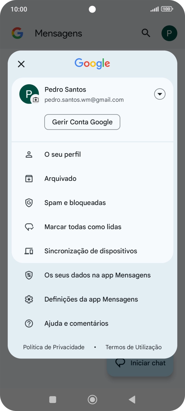 Prima Definições da app Mensagens.