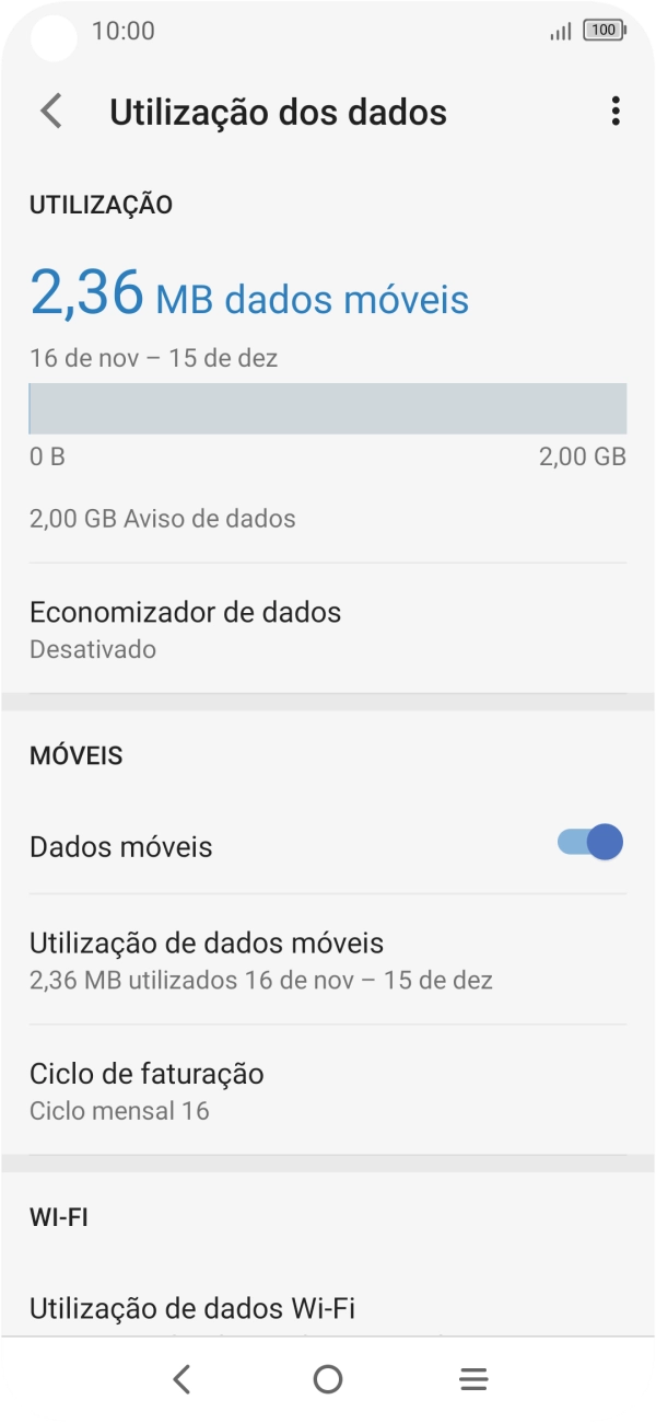 O consumo total de dados é agora mostrado no ecrã.