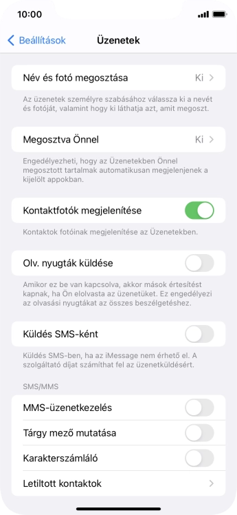 Kattints a „Küldés SMS-ként” melletti csúszkára a funkció be- vagy kikapcsolásához.