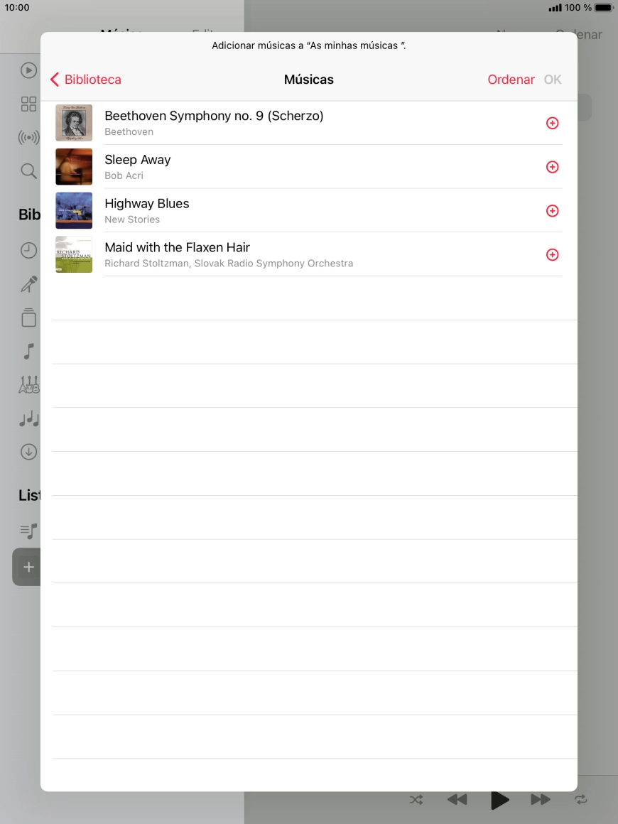 Vá até à categoria pretendida e prima o ficheiro de música pretendido.