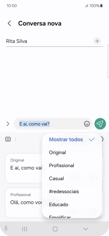 Prima o estilo de escrita pretendido.