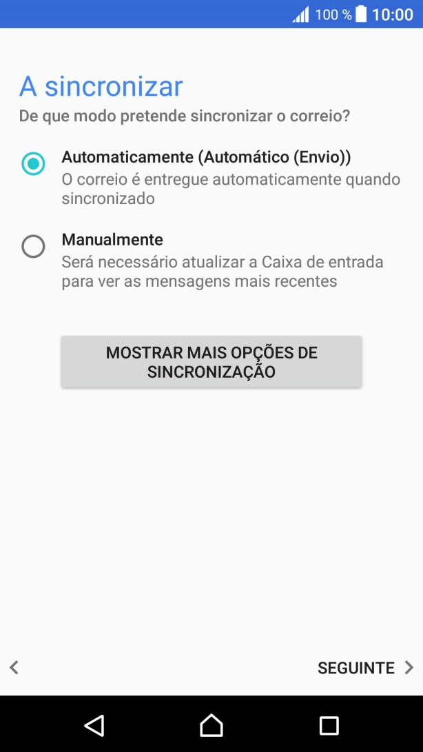 Prima MOSTRAR MAIS OPÇÕES DE SINCRONIZAÇÃO.