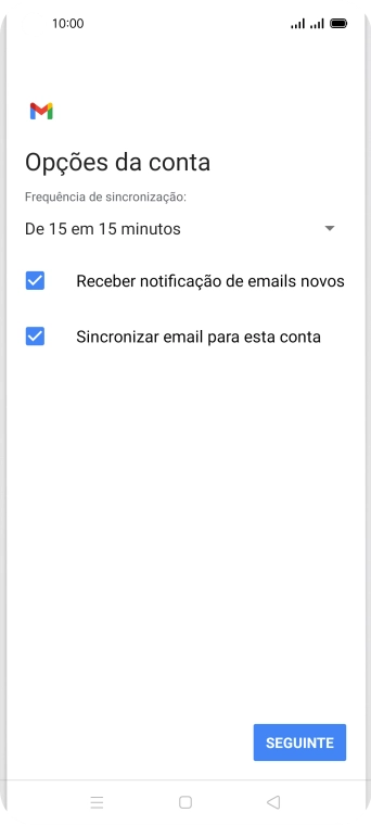 Se o ecrã mostrar esta imagem, a sua conta foi identificada e configurada automaticamente. Siga as indicações no ecrã para introduzir informações adicionais e concluir a configuração.