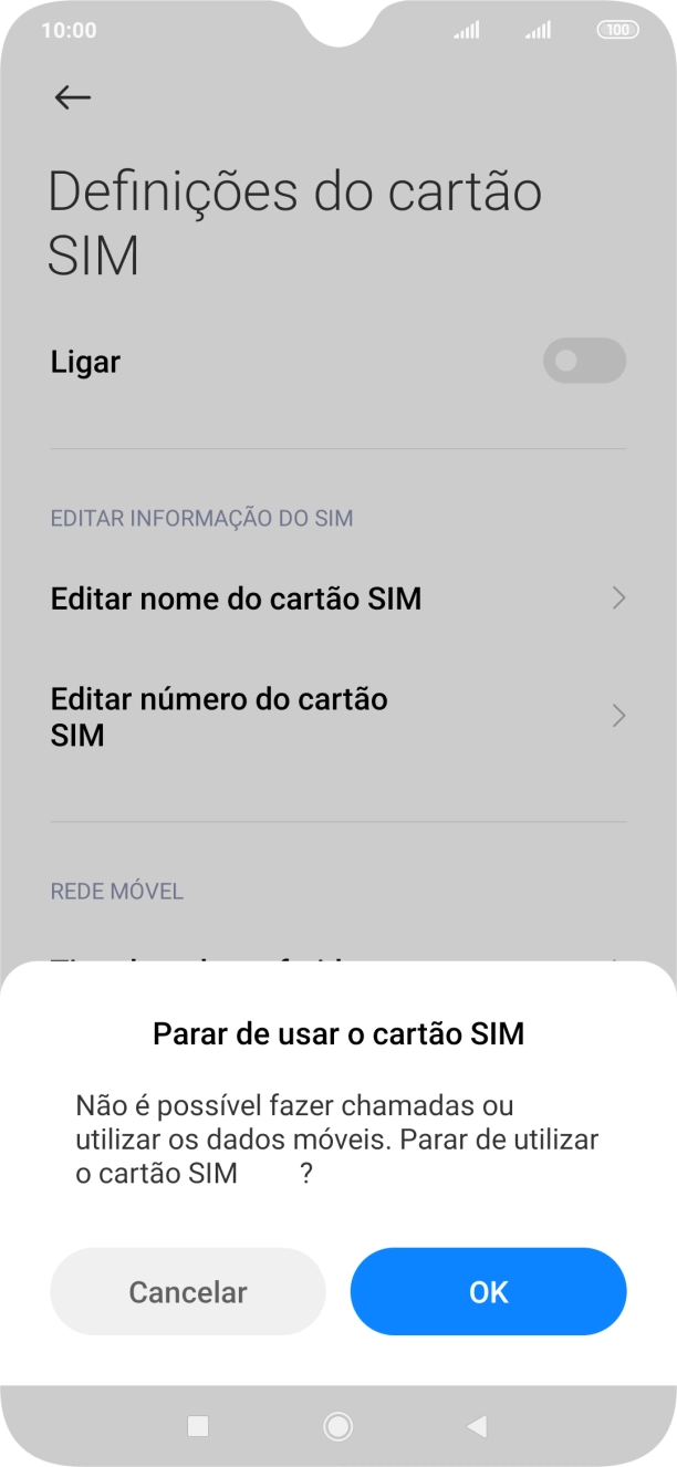 Para desativar a utilização do cartão SIM, prima OK.