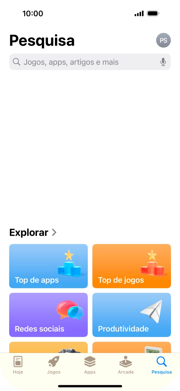 Prima o campo de pesquisa e introduza o nome ou categoria da app pretendida.