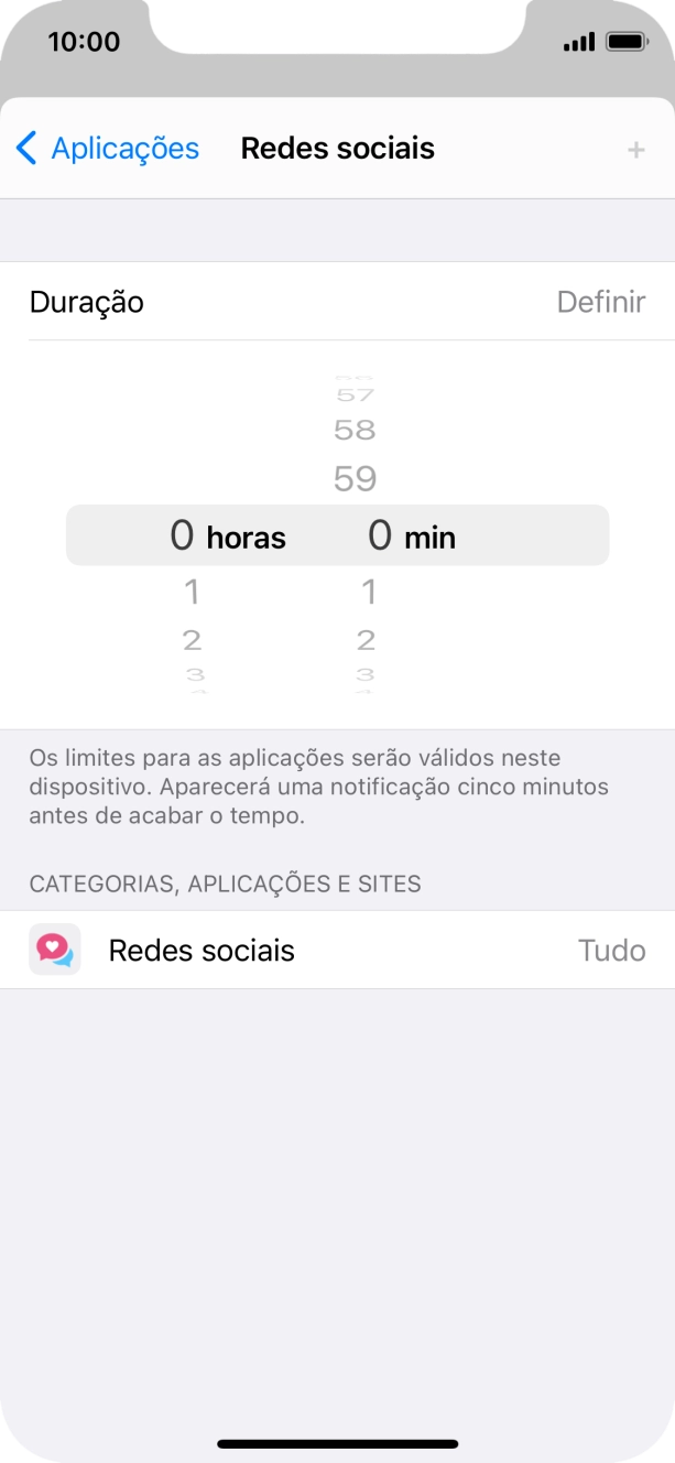 Defina o limite de tempo pretendido para uso da categoria selecionada.