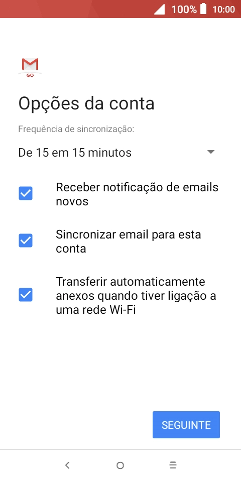 Se o ecrã mostrar esta imagem, a sua conta foi identificada e configurada automaticamente. Siga as indicações no ecrã para introduzir informações adicionais e concluir a configuração.