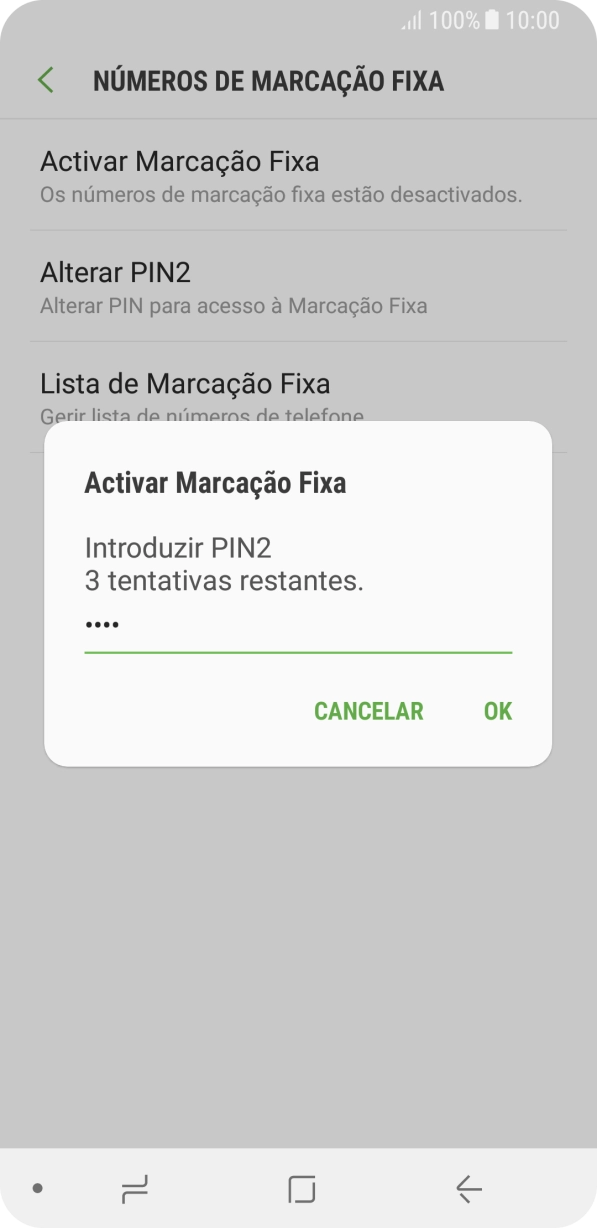 Introduza o código PIN2 e prima OK.