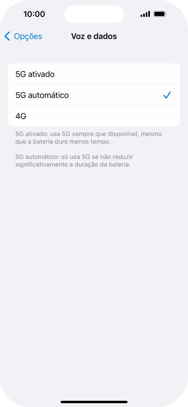 Para ativar o uso preferencial de 5G, prima 5G ativado.