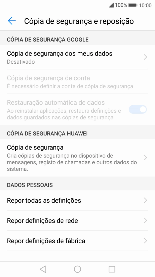 Prima Repor definições de fábrica.